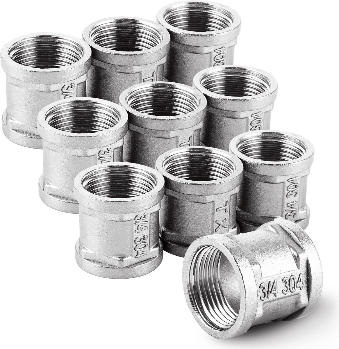 10x Dubbele Binnendraad Koppeling 3/4 Inch RVS - Schroefnippel voor Leidingen