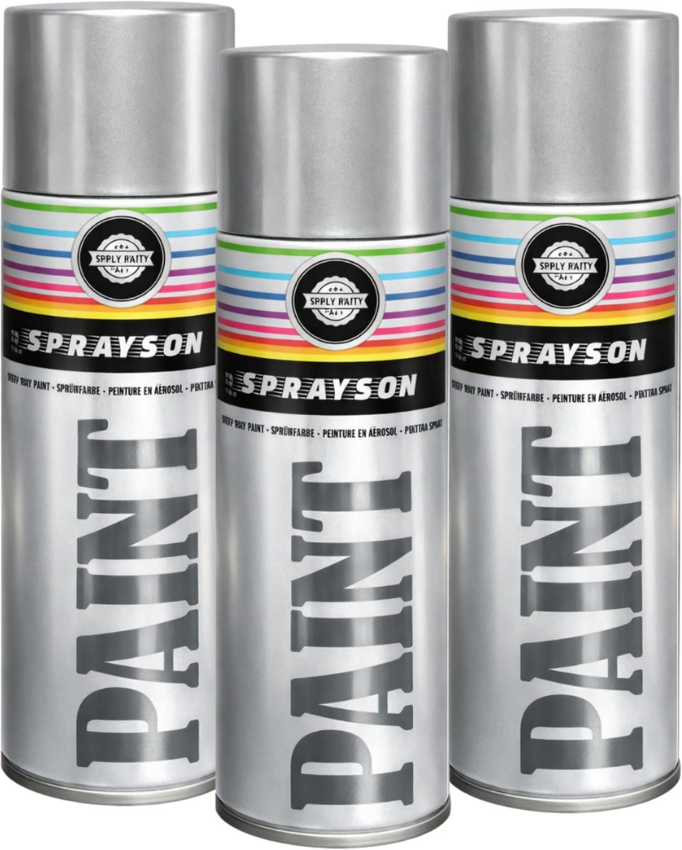 Spuitverf Zilver - Graffiti - Hobby - 3 X 400ml - Carnaval - verf - Kwaliteit Spuitbussen