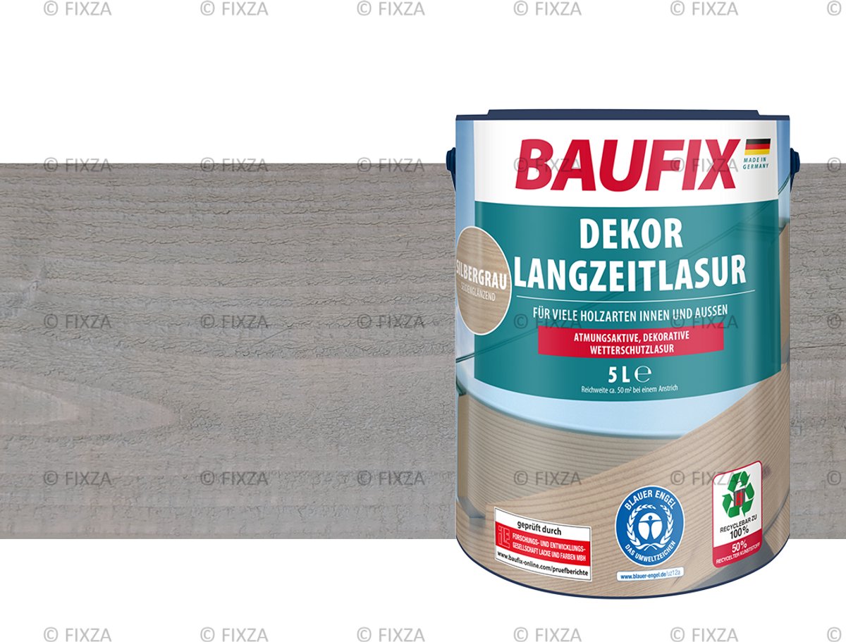 BAUFIX Decor Houtbeits – Zilvergrijs – Zijdeglans 5L – Buiten & Binnen – Voor Schutting, Tuinhuis & Blokhut – UV- & Weerbestendig