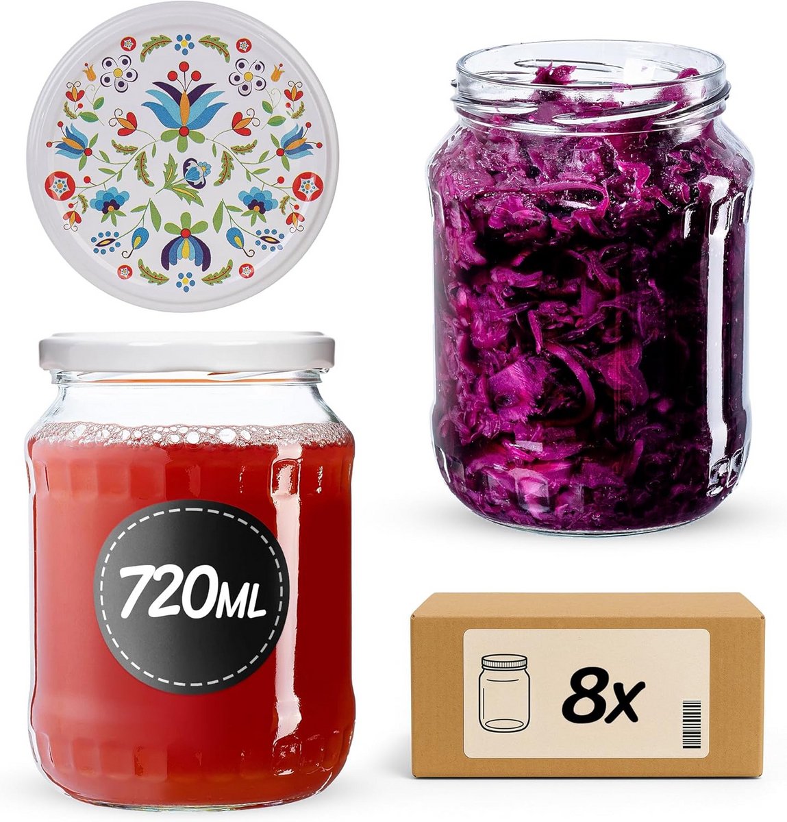 Weckpotten 720 ml met Schroefdeksel - Ideaal voor Inmaken, Bewaren en Conserven - 8 Stuks