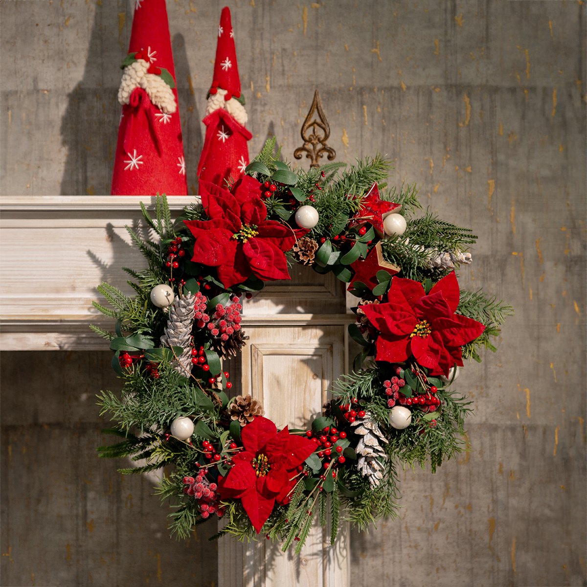 Viana Kunstkerstster rode zijden bloemen decoratie 6 stuks in een bos rood
