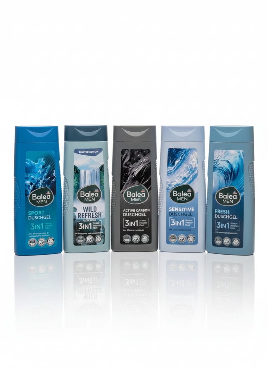 Balea MEN 3-in-1 Douchegel XL Voorraadverpakking - 5 Stuks (5 Varianten) - Grootverpakking Voordeelbundel - 5 x 300ml