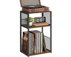 Platenspeler Standaard - 3 Etages - Bijzettafel - Opbergrek voor Vinylplaten - Tot 100 Albums - Vintage Bruin