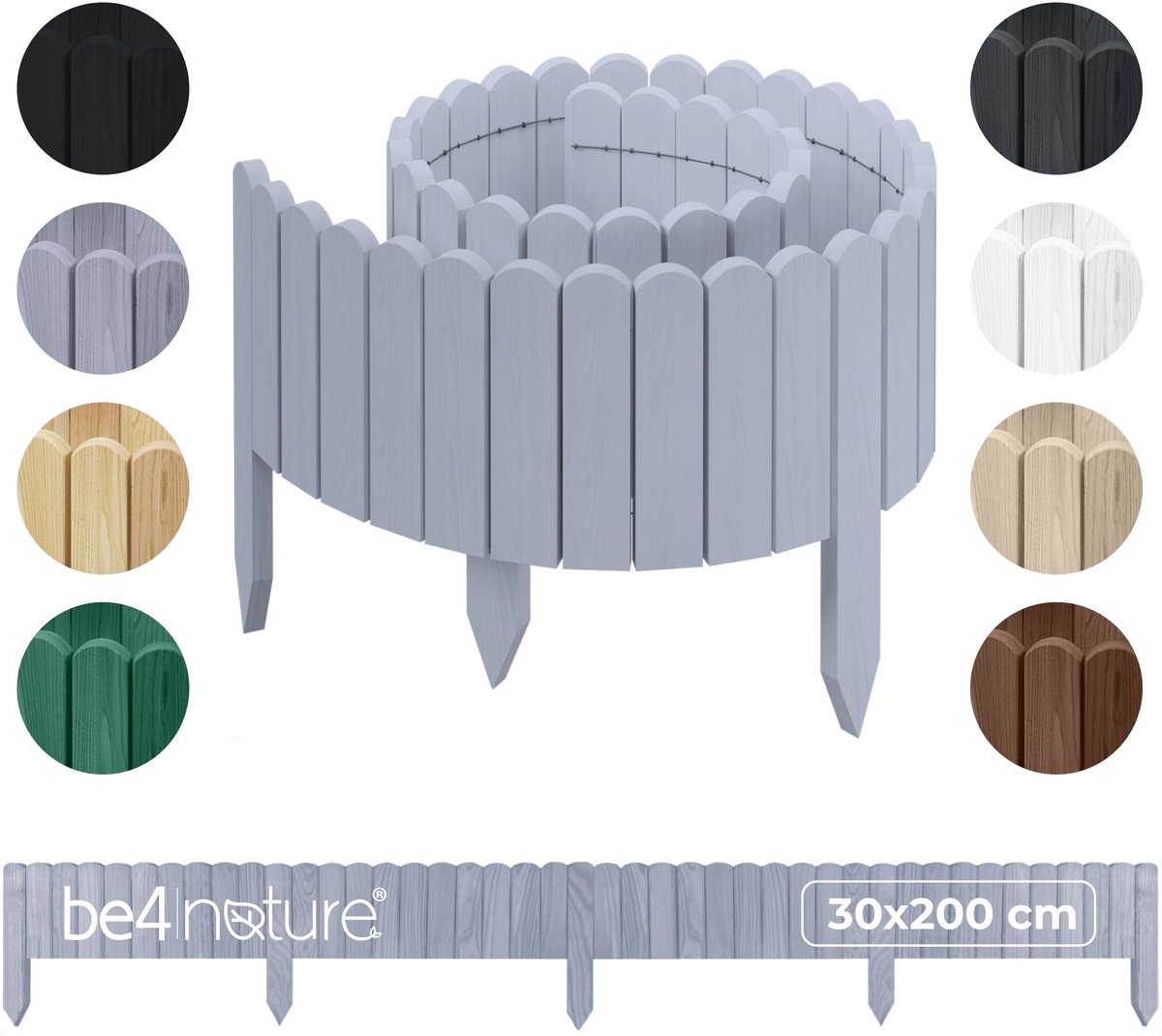 be4nature Flexibele houten border 30 x 200 cm Zilver Geïmpregneerde rolborder plantenrand tuinhek decor palissade graskant