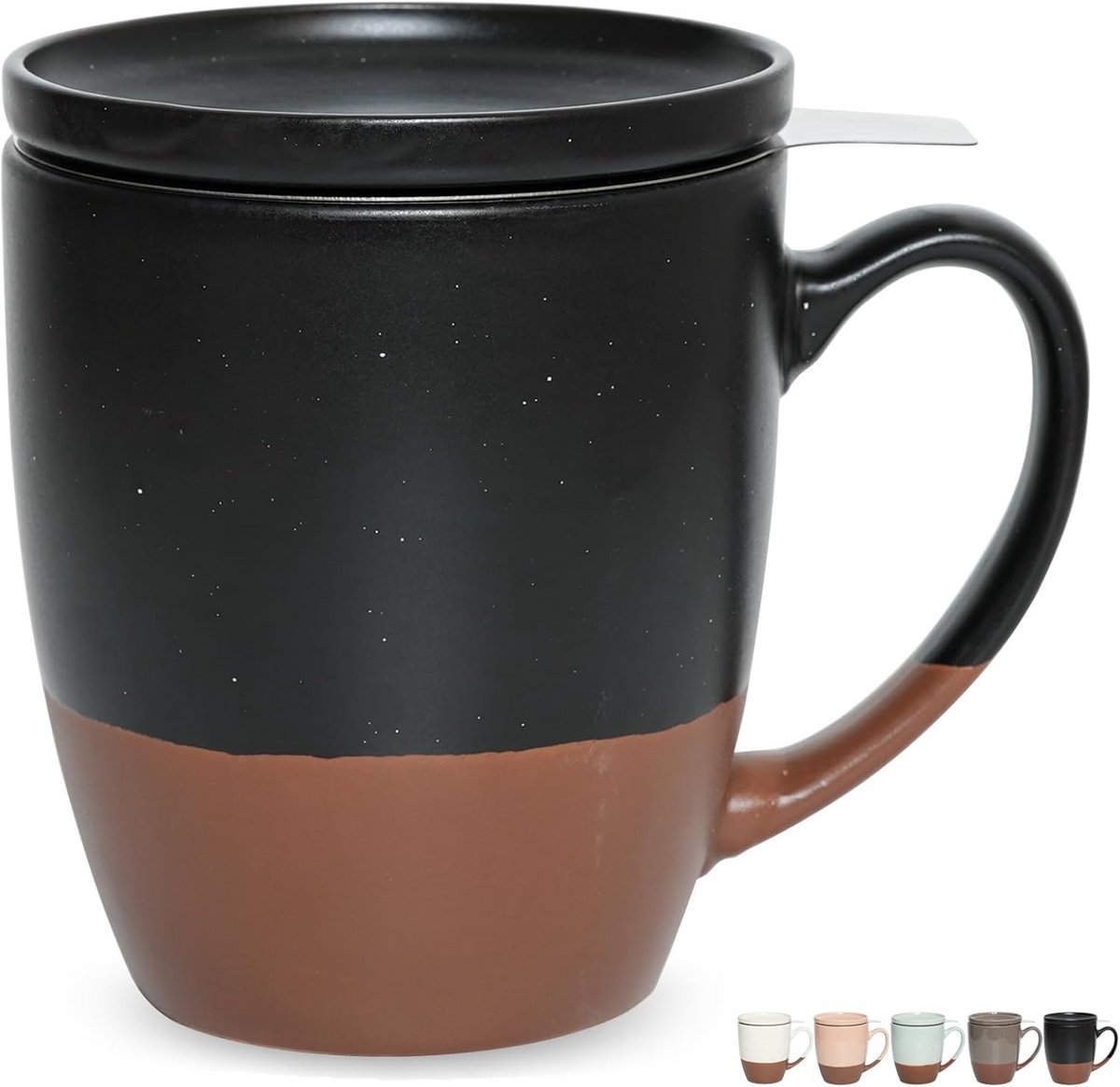 Keramische theekop met infuser en deksel 16 oz - vaatwasmachine- en magnetronbestendig