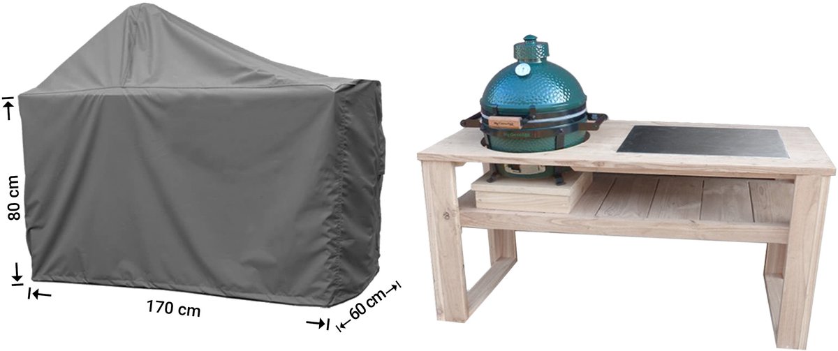Raffles Covers Big Green Egg / Kamado hoes - 185 x 90 H: 140 cm - D-RBGE185 - Waterdicht - Ademend - UV-bestendig - Elastisch rijgkoord - Big Green Egg / Kamado Accessoires - Hoes voor BBQ + Tafel Antraciet
