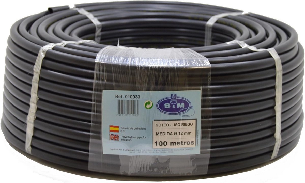 Druppelslang zwart polyethyleen 12mm x 100m voor tuin irrigatie