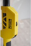 Close-up van de gele schuurmachine met het 'Stanley Fatmax'-logo en een zwarte aan/uit-schakelaar.