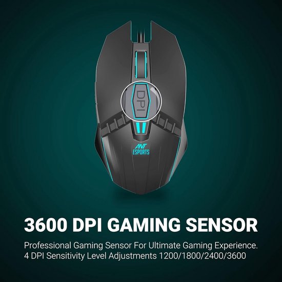 Ant Esports GM50 Gaming Muis - Optische Sensor, 4 DPI-modi, RGB Verlichting, Ergonomisch, Geschikt voor MMO/FPS, 3200 DPI, 1000 Hz Polling Rate van Merkloos — afbeelding 5