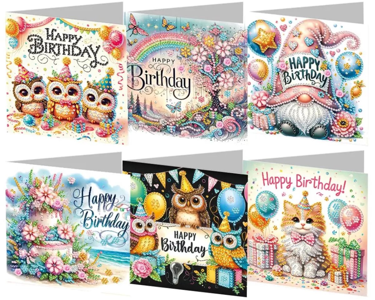 Diamond Painting Kaarten - Verjaardag - Dieren - Uiltjes - Feest - Cadeau