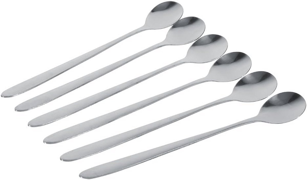 Set van 6 Roestvrijstalen Lange Theelepels voor Milkshake en Iced Tea