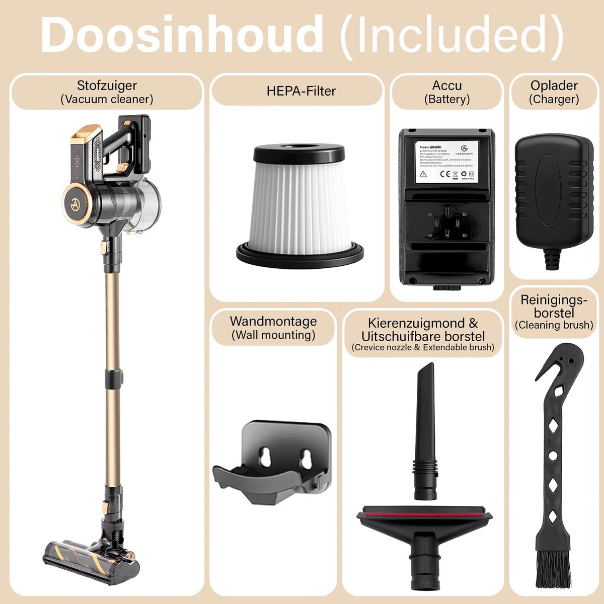 AG4200 Steelstofzuiger Draadloos - Platinum Gold - afbeelding 3