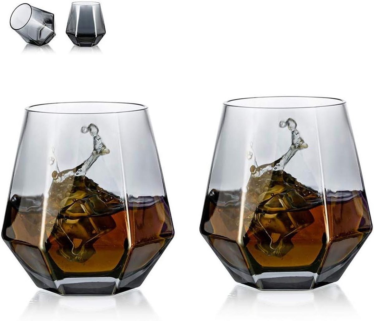 Whiskey glazen set van 2 - tumbler glaswerk voor bourbon, rum en meer - 300 ml