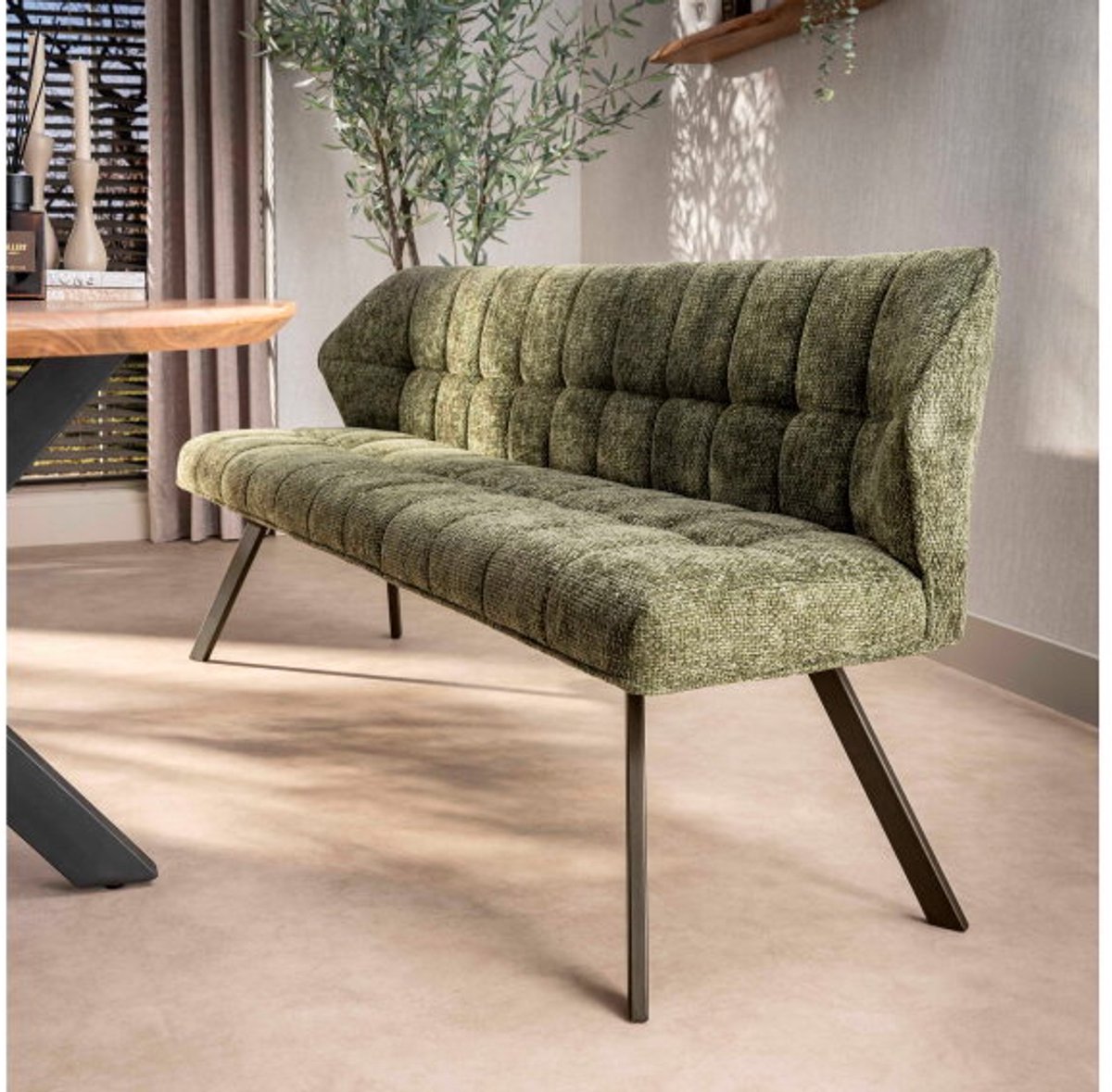 Eetkamerbank Raster - Hoven Groen - bruin metaal - 180x58x81 cm