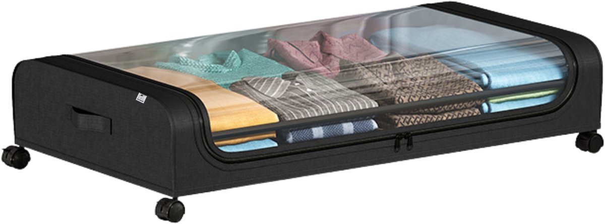 Onderbed Opbergbox met Wielen – Opbergbox Onder Bed 80x44x16 cm – Transparant & Stofvrij – Opbergbox voor Kleding, Schoenen & Beddengoed – Ruimtebesparende Bedlade