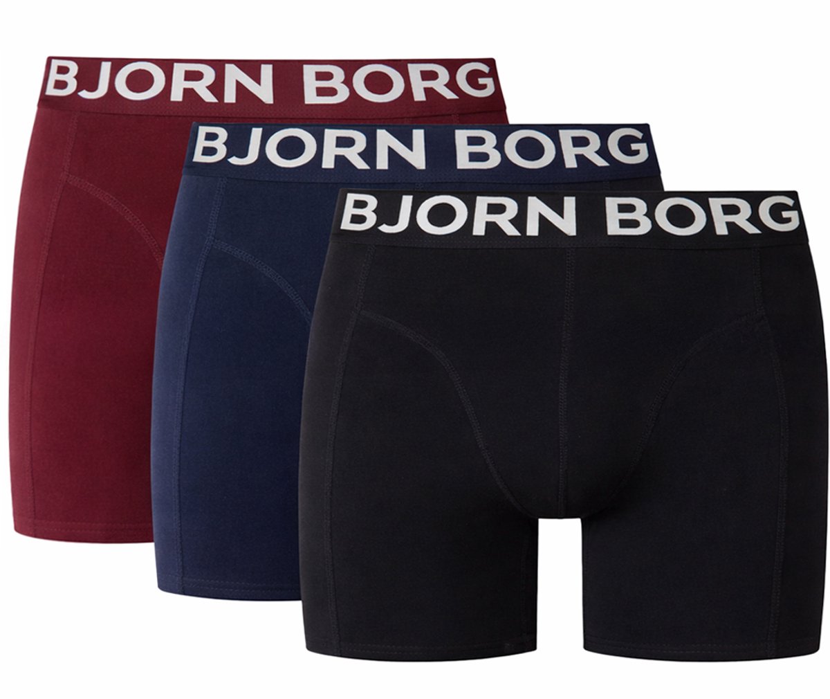Björn Borg Cotton Stretch boxers - heren boxers normale lengte (3-pack) - zwart - donkerblauw - rood