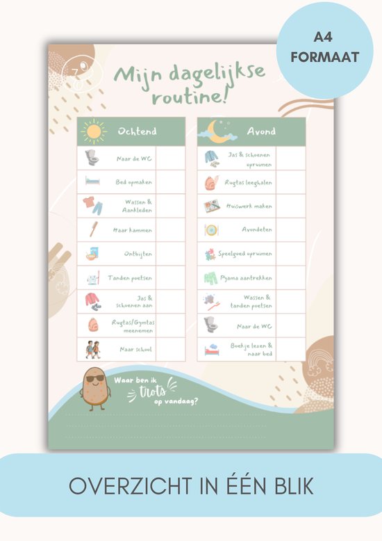 Kidsplanner - dagelijkse planner voor kinderen - taken afvinklijst kind