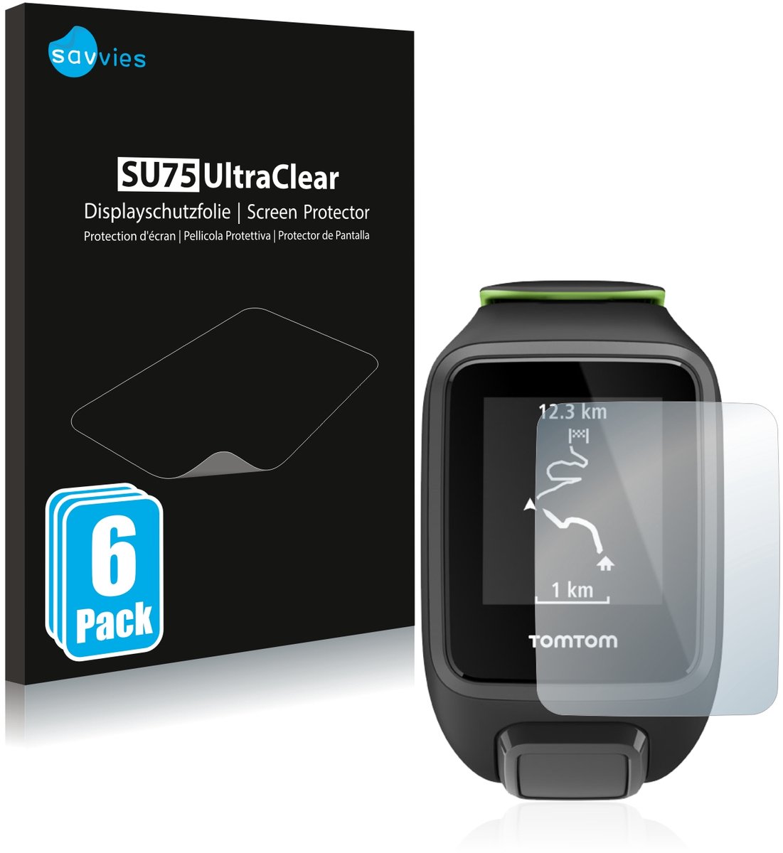 Savvies - Screenprotector voor TomTom Runner 3 - Folie Beschermfolie transparant 6 Stuks