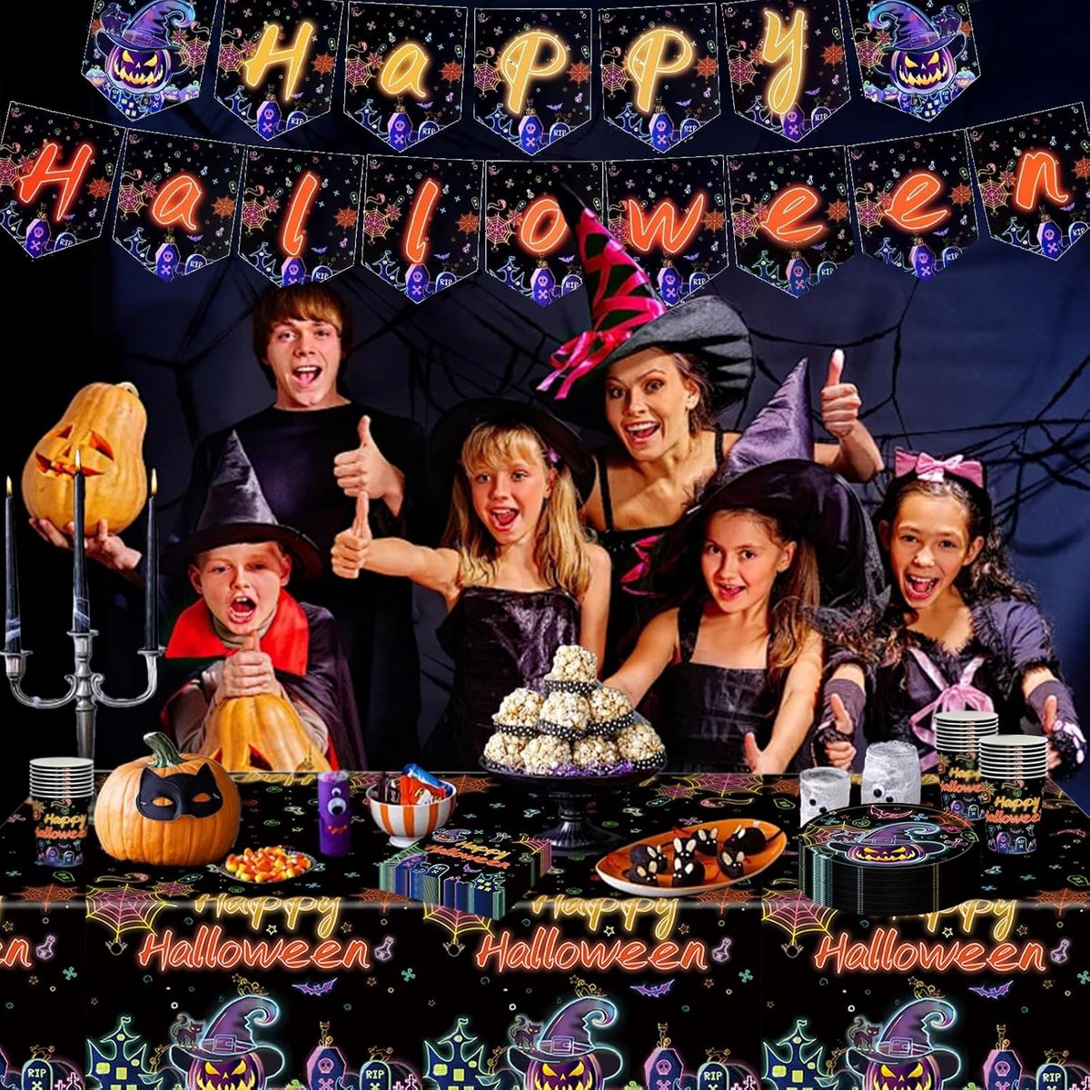 Griezelig Neon Glow Halloween Tafelkleed Rechthoekig Waterdicht 137x274 cm