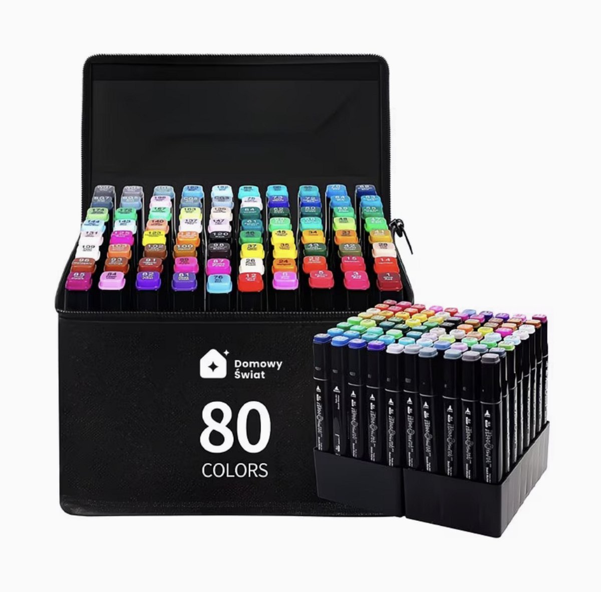 Set van 80 Dual-Tip trendy Markers – Professionele Tekenset met Fijne en Brede Punt, Inclusief Opbergtas – Intense en Kleurechte Kleuren voor Tekenen, Schetsen en Inkleurwerk
