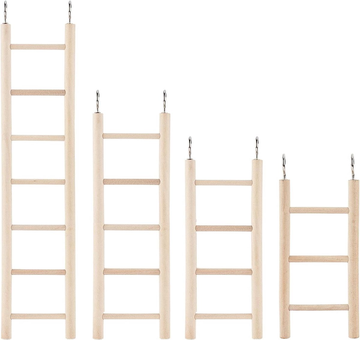 Vogelspeelgoedladder - Vogelklimtrap - Parkiet - Houten vogelbrug - Vogelladder - Binnenshuis - 4 niveaus - Beige
