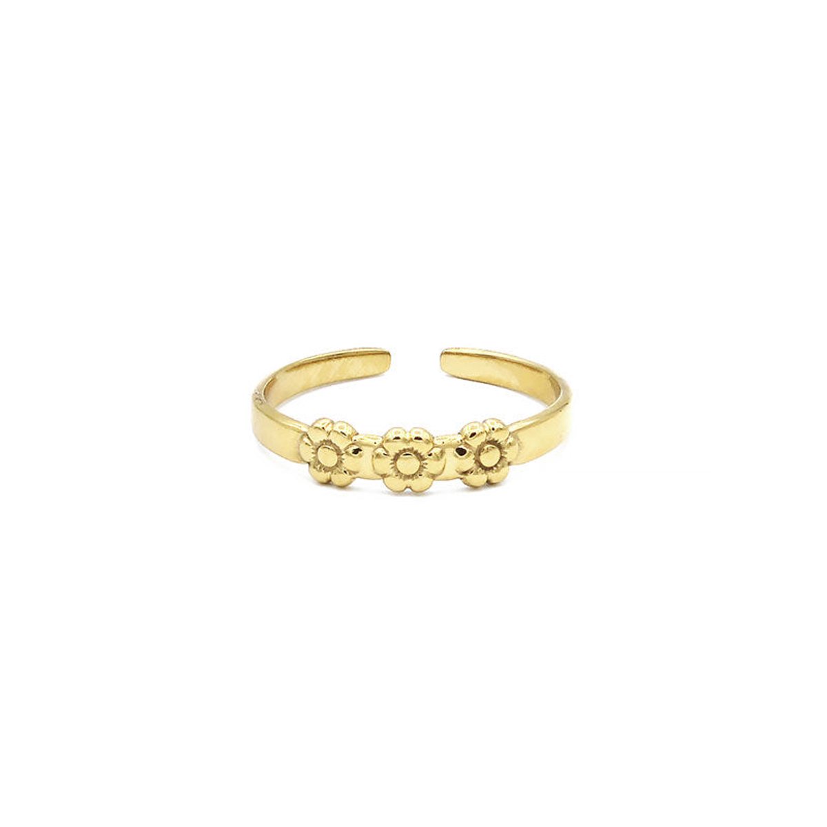 Mint15 Verstelbare ring kleine bloemetjes 'Little Daisies' - Goudkleur RVS/Stainless Steel