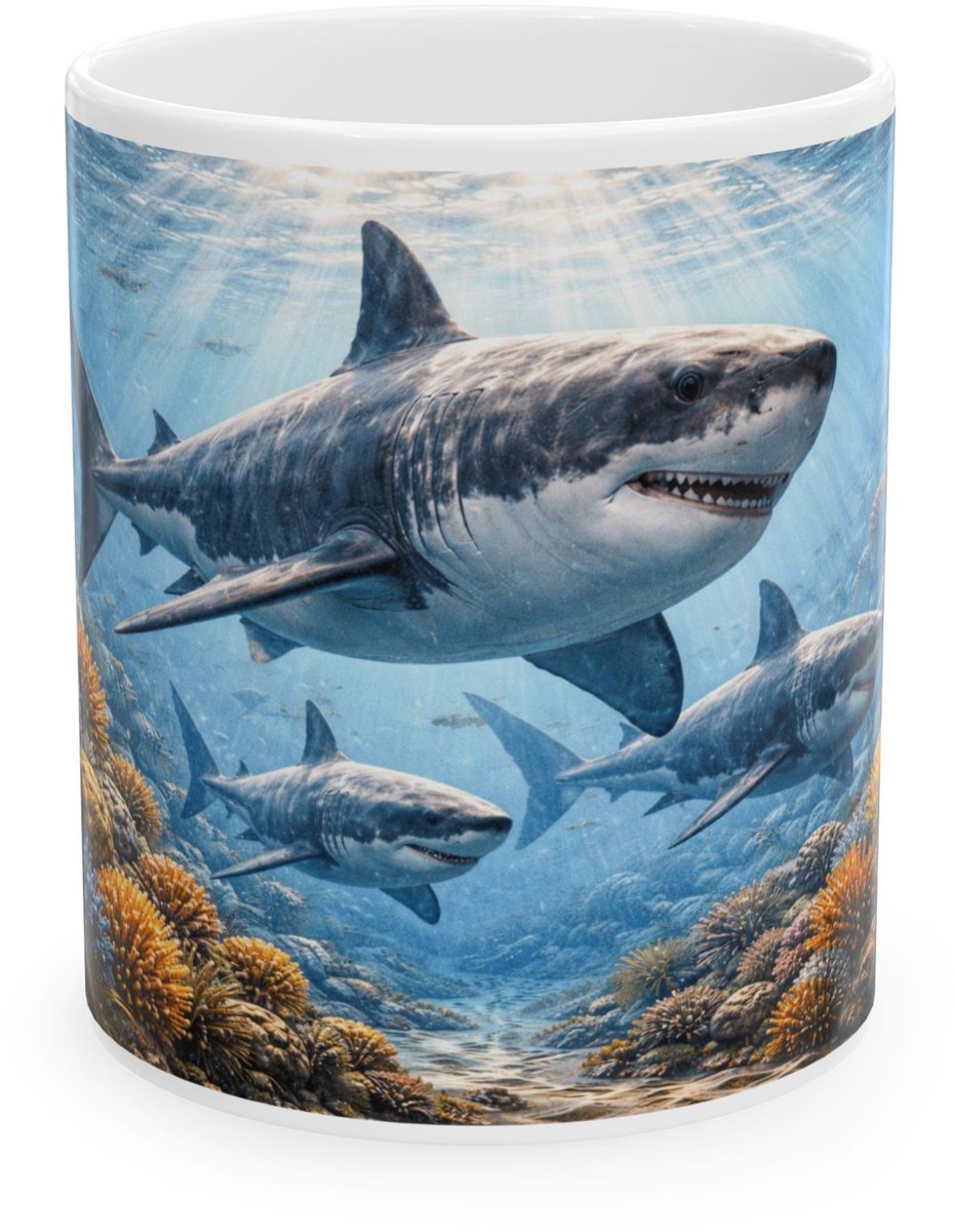 Plot-Twister - Dieren Mok 330ML – Haaien - Keramische Koffiemok met Unieke Dierenprint – Vaatwasser & Magnetronbestendig – Cadeauverpakking met Venster