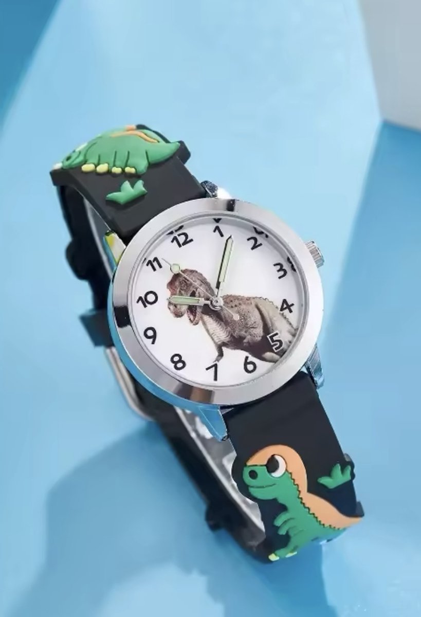 12Getit Dino horloge zwart siliconen band