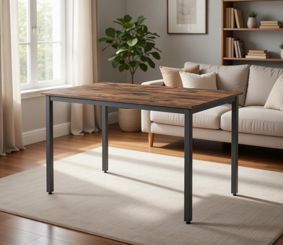 Industriële Eettafel 110x70 cm Vintage Bruin met Mat Zwart Staal – 4 personen – Compact & Modern Casa Serena – Casa Dorada