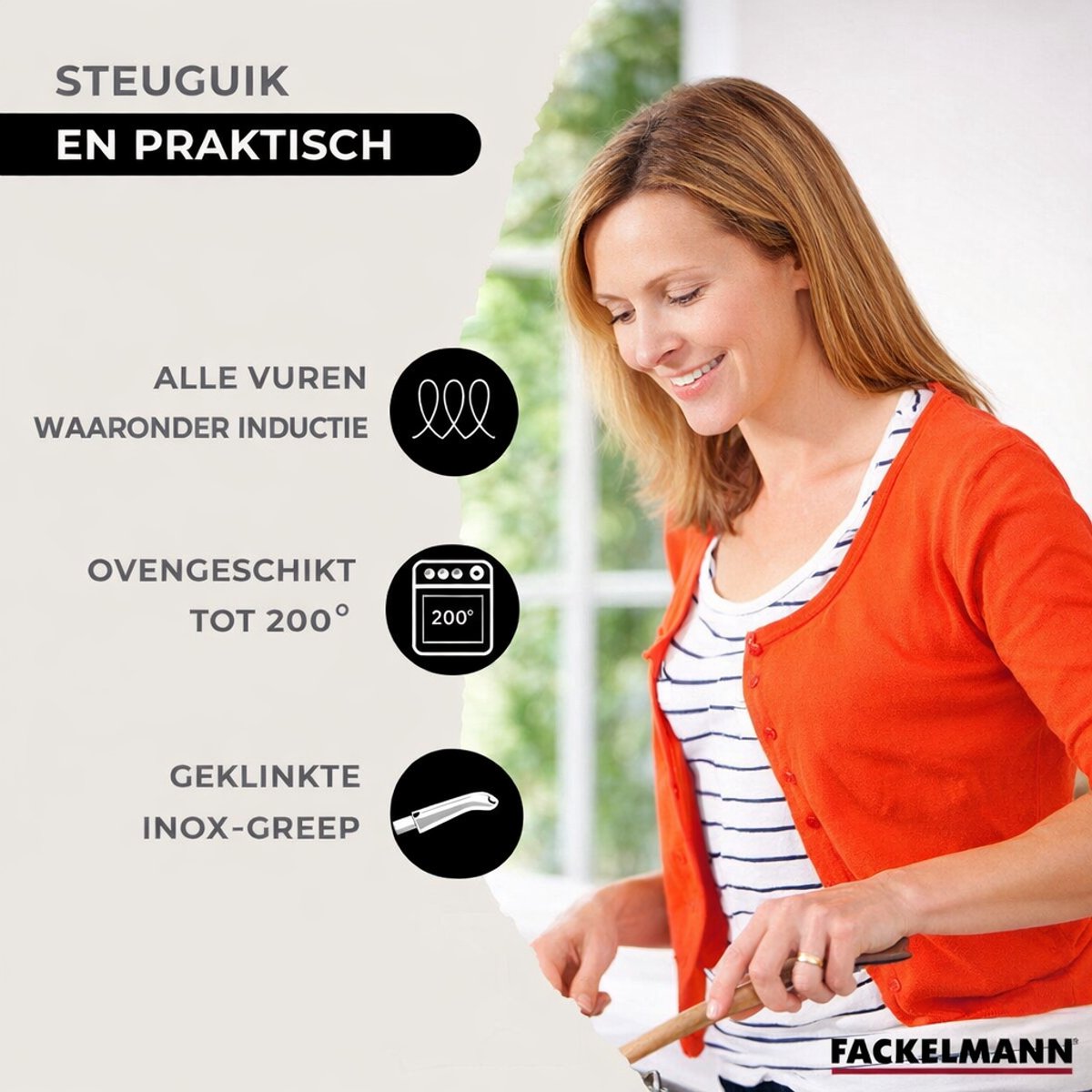 Set van 1 pan 24 cm roestvrij staal en 6 Fackelmann Eterna keukengerei