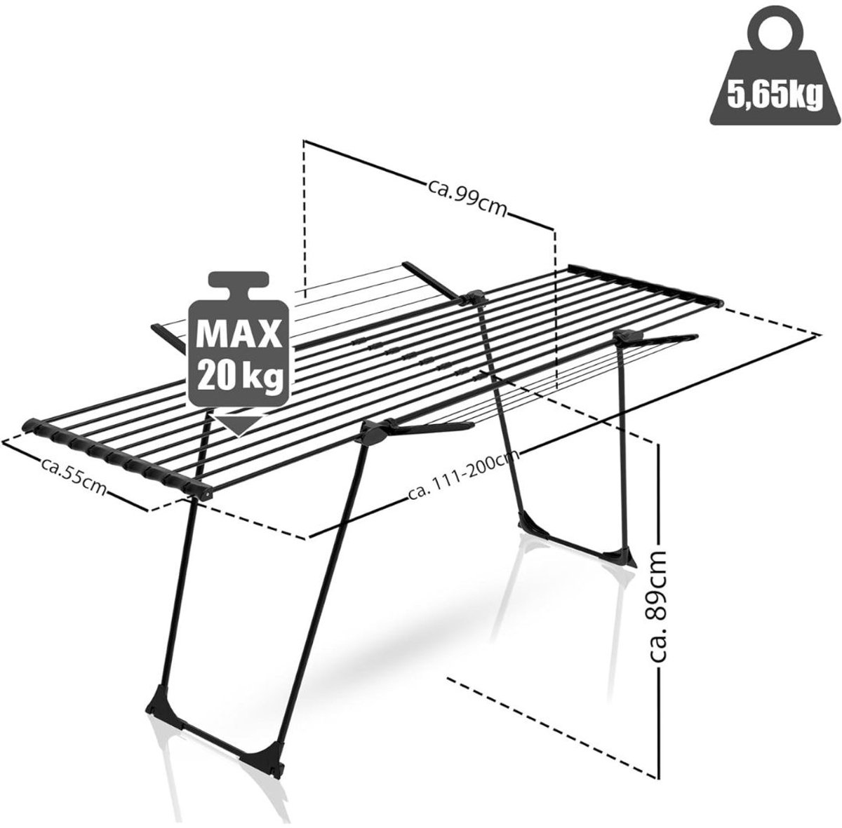 NBAP® Droogmolen met Voet voor Camping & Thuis - Wasrek Staand - Droogrek Inklapbaar - Zwart