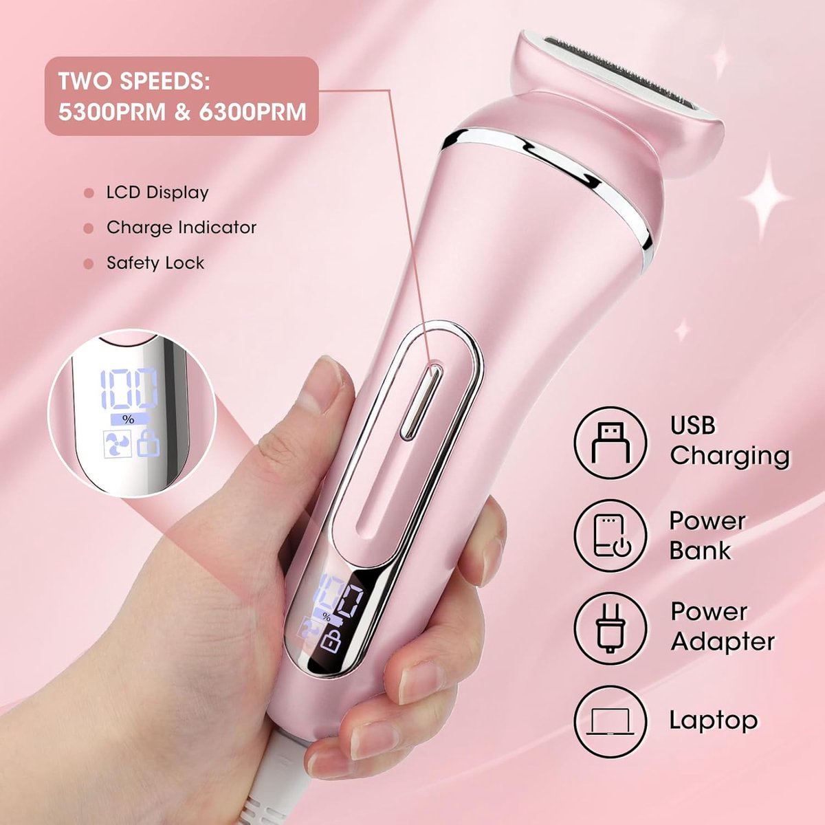 2026 Nieuw 7 in 1 Ladyshaves voor vrouwen - Elektrisch Scheerapparaat - Trimmer voor Vrouwen & Dames - Waterdichte - Zachte Trimmer Voor Lichaam En Gevoelige Zones - Voor Gezicht/Oksels/Benen/Bikinilijn - Roze — afbeelding 5