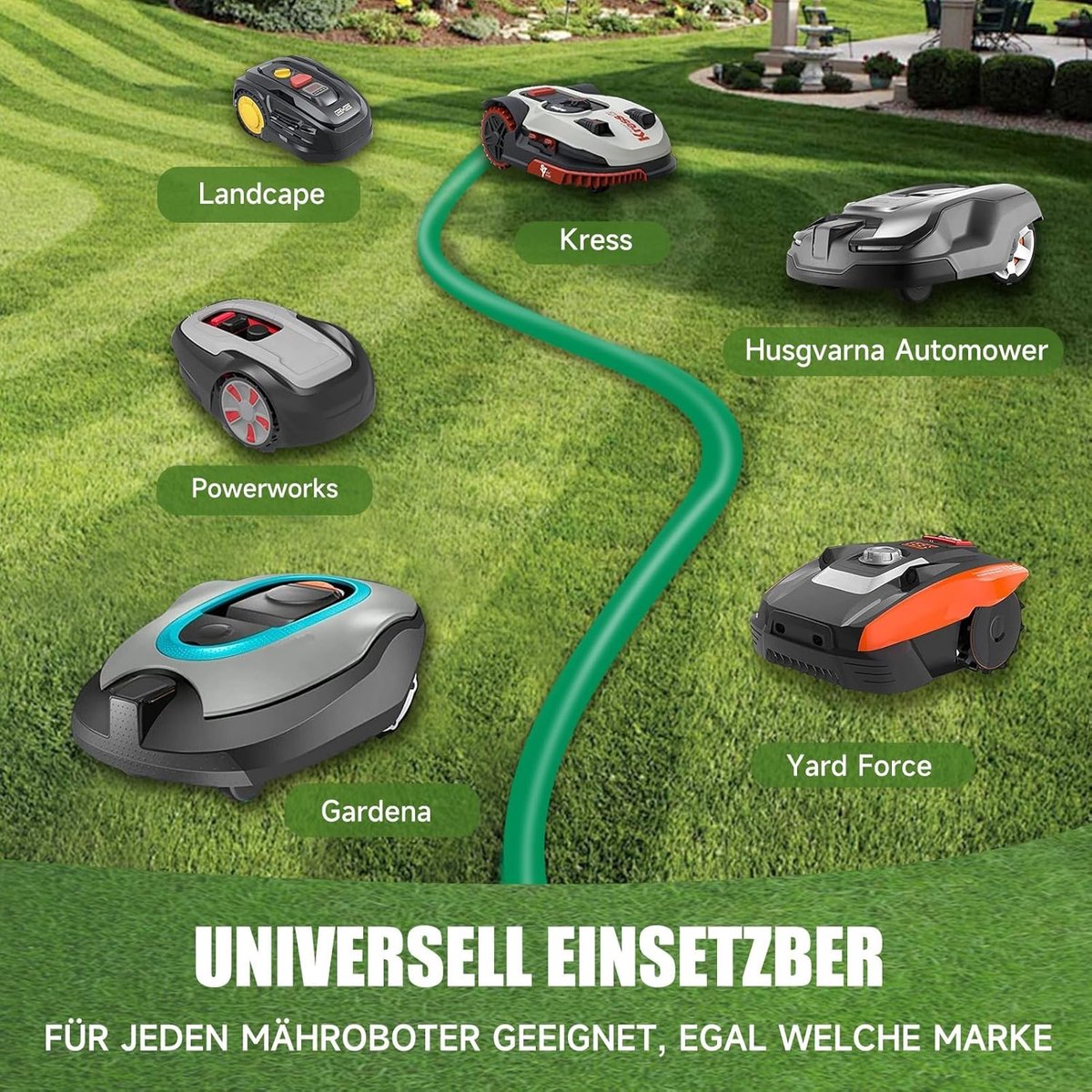 150 m begrenzingskabel, robotmaaierset met 450 haken en 15 connectoren, Ø 2,7 mm begrenzingsdraad, universeel voor Gardena, Husqvarna, Worx, gazonrobot, inductiekabel, complete set thumbnail 6