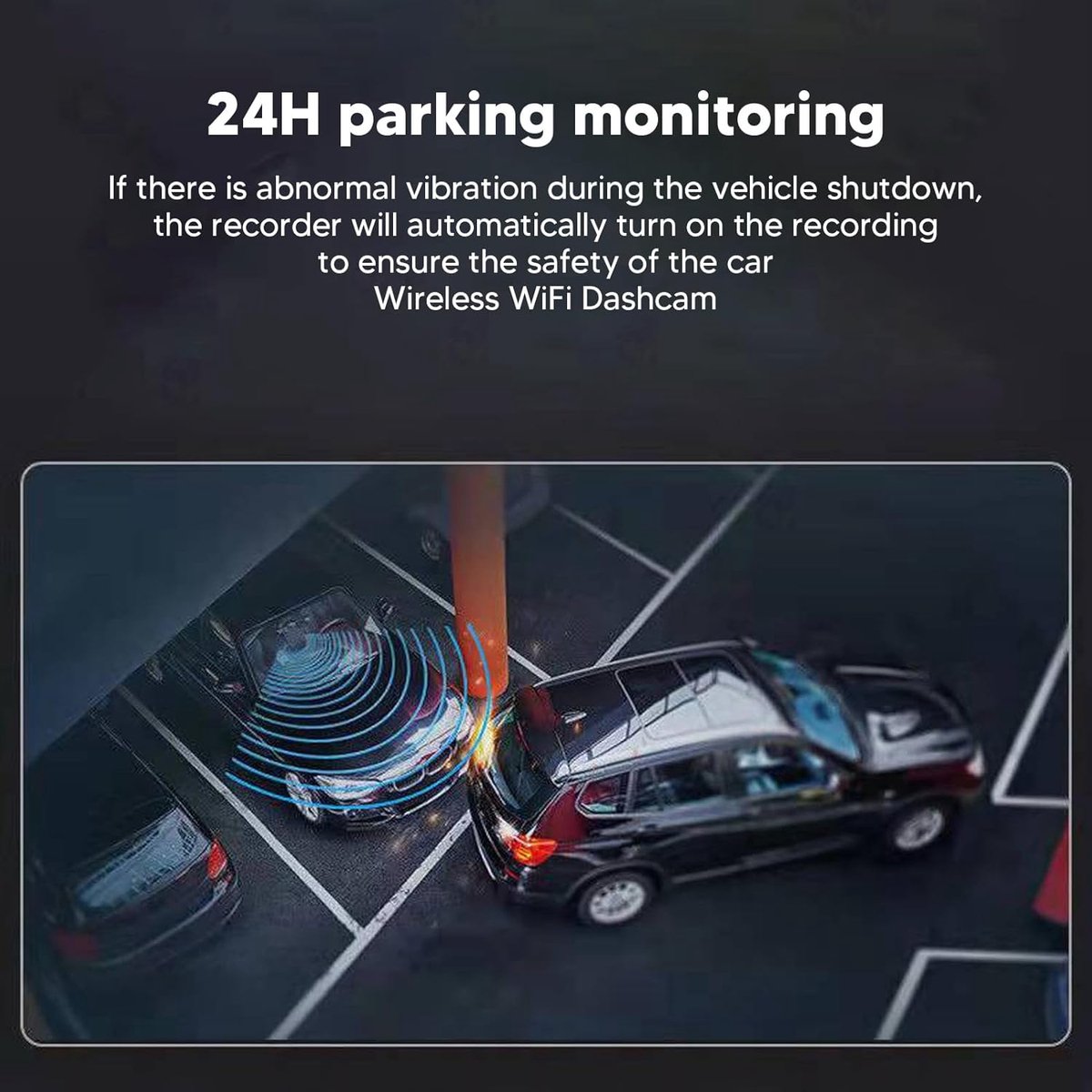 1080P WiFi-dashcam, draadloze autocamera, rijrecorder, 170-graden groothoeklens, dashcam met parkeerbewaking en opnamefunctie. – foto 2