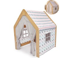 Minera® Tipi Tent - Speeltent - Meisjes - Binnen Speelgoed - Speelhuisje voor Kinderen - Houten Kinderhuisje - Kindertent vanaf 1 tot 7 Jaar - Wit met Roze