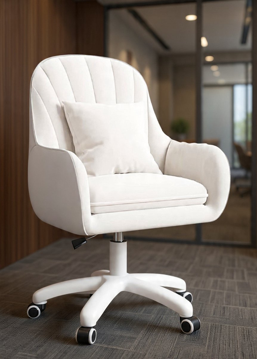 Bureaustoel voor thuis, fluwelen stoel met hoofdsteun, 360° draaibaar, in hoogte verstelbaar, ergonomische bureaustoel, kaptafelstoel, draaistoel, voor studeerkamer/slaapkamer, draagvermogen tot 12...