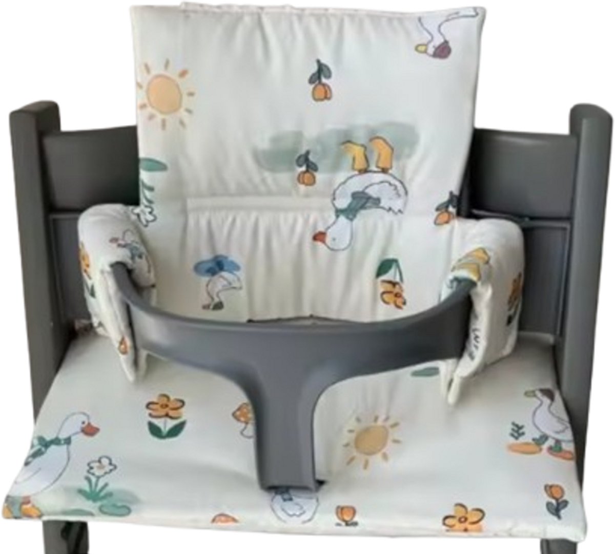Stoelverkleiner eend geel- kussenset eendjes - gans - stoelverkleiner voor stokke tripp trapp - kinderstoel verkleiner - stoel kussen