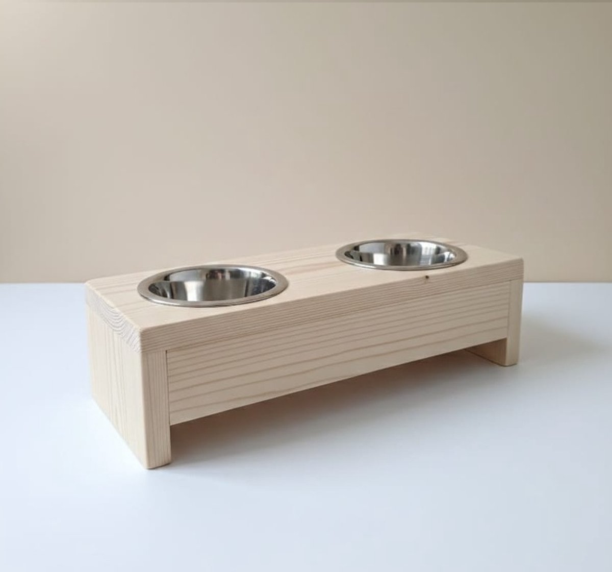 Kattenvoerbak van hout -Incl. rvs bakjes- 35x14.5x10 cm