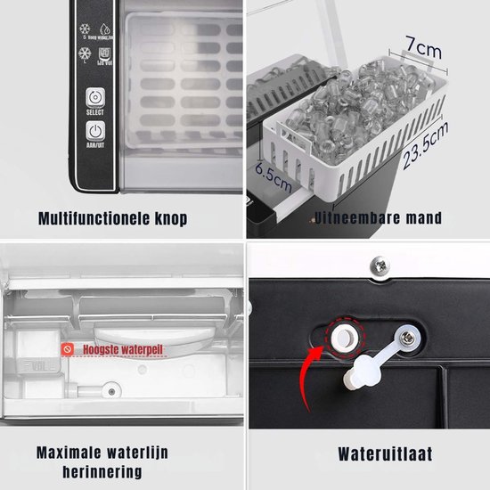 MIRA® Ijsblokjesmachine - Ijsmachine - Ijsblokjesmakers - Zwart- 26cm x 29cm x 27cm van Merkloos — afbeelding 5