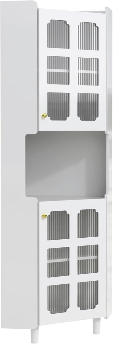 Boekenkast -Hoekkast – Casa Velluto Lumina White 60x160 cm – Moderne Witte Hoekcommode met LED Verlichting – Multifunctionele Boekenkast en Opbergkast voor Woonkamer, Slaapkamer, Badkamer en Eetkamer