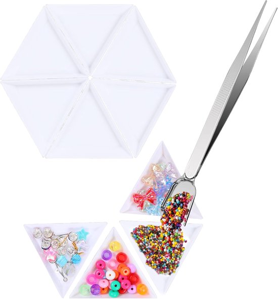 12 stuks - driehoekige kralensorteerbakjes - Triangle Bakje - Diamantkunst Sorteerbak - Driehoek bakjes voor kralen - Triangel bakjes - Strass-bak Kralen - Sorteerbakken Diamanten - Opbergplaten Diamanten - Organizer Voor Knutselwerkjes - wit
