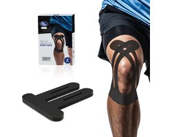 CureTape Sports Knee PRECUT Zwart - knie tape - kinesiotape - 6 stroken van 22 x 25 cm - FysioTape - knee patch