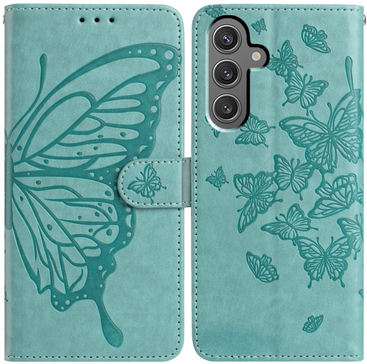 BoekCover Hoes Etui geschikt voor Samsung Galaxy A37 - A36 - A56 - Vlinders - Groen - V1*