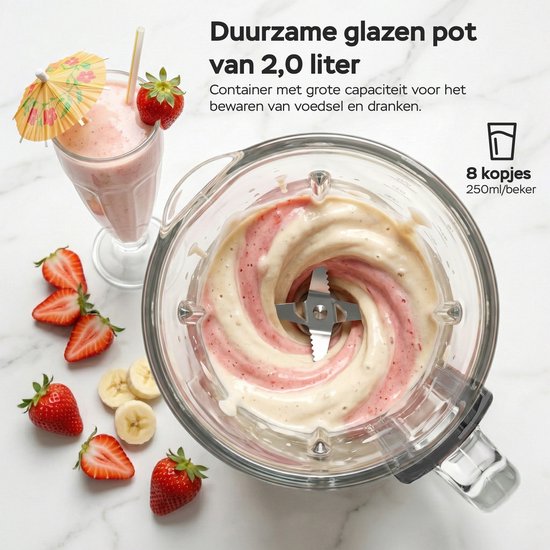 TurboTronic BG7 Blender met glazen kan - 2L Glas - 2100W - Smoothie blender - Smoothie maker - RVS van TurboTronic — afbeelding 5