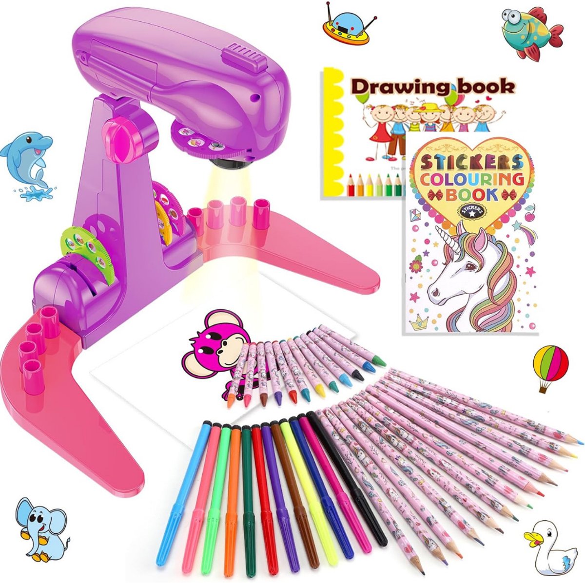 MIRA® Tekenprojector - Tekenprojector Kinderen - Kinder Tekenprojector - Roze - 17cm x 12cm x 24cm
