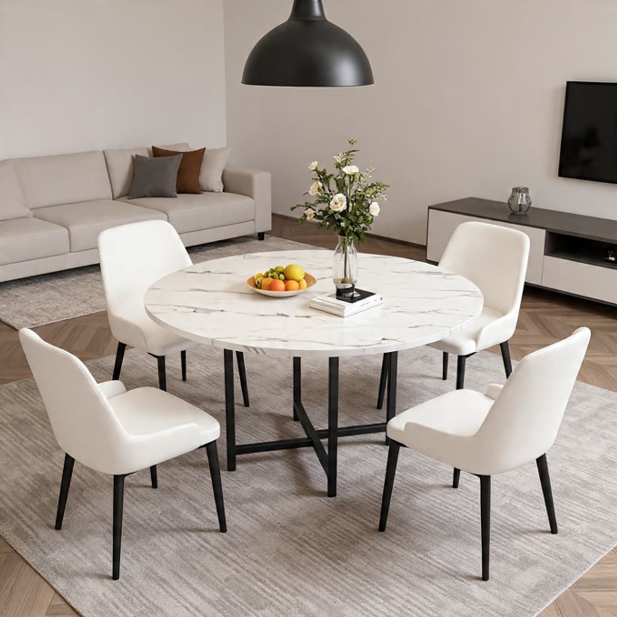Serena Luxe Ronde eettafel 120 cm marmerlook wit - 4 tot 6 personen - Metalen Onderstel Casa Serena – 120 cm – Casa Dorada