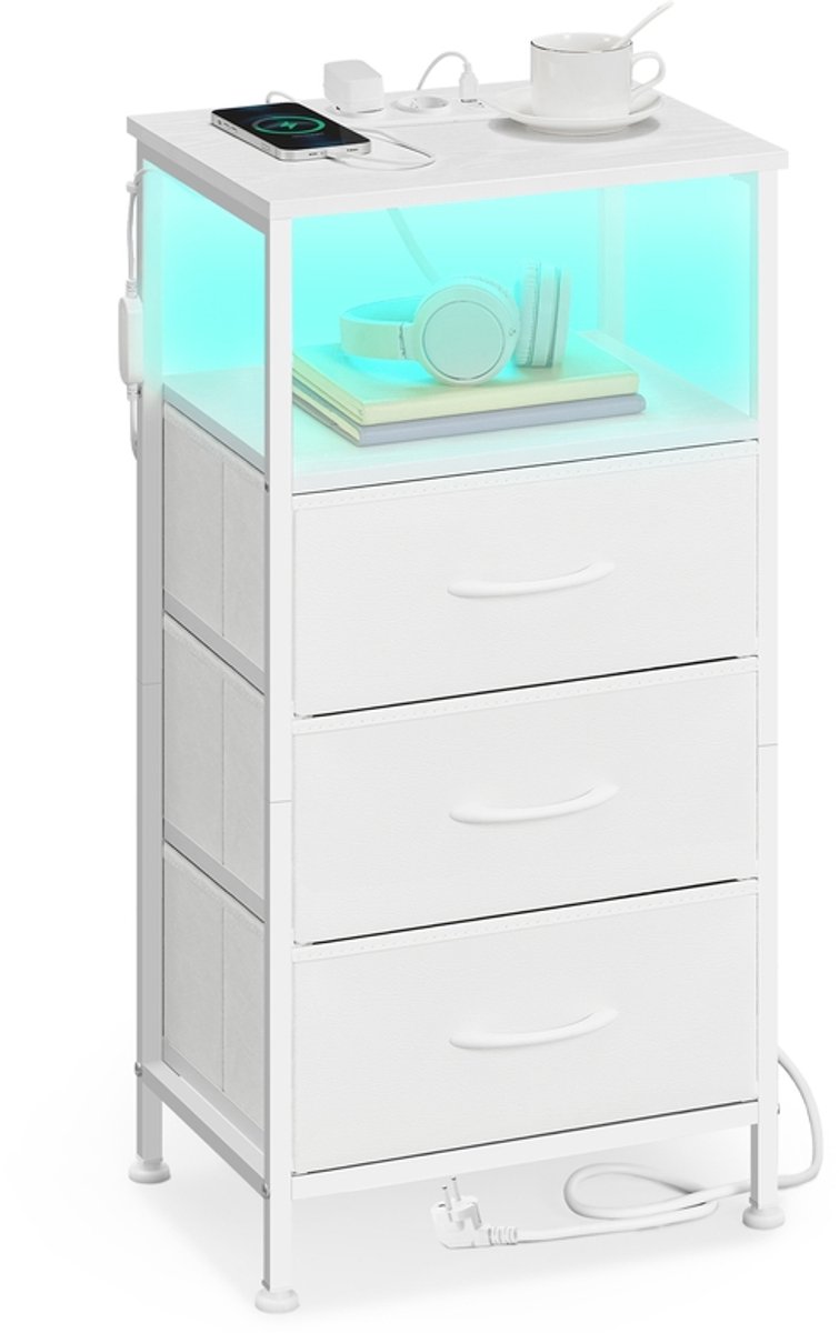 BELLAH Collectie - Nachtkastje met oplaadstation en app-gestuurde verlichting - 1 open vak - 30 x 39,6 x 75,9 cm - Wolkenwit/Sneeuwwit
