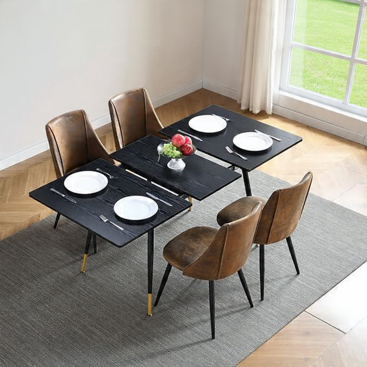Valencia Extend Luxe Uitschuifbare Eettafel 120-160 cm – Zwart & Goud – Industrieel Design – 4 tot 6 personen Casa Serena – 160 cm – Casa Dorada