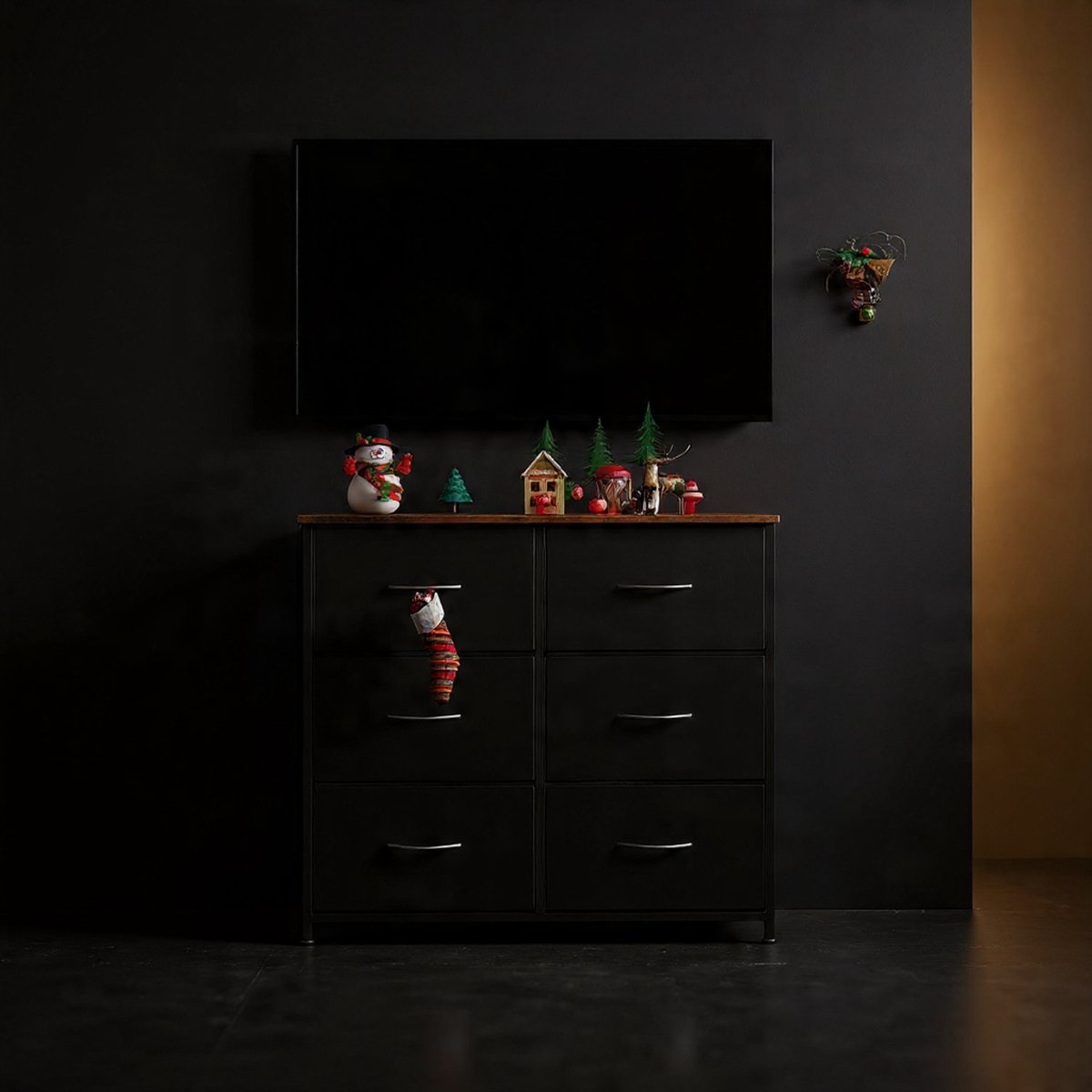 ModenaLine Luxe Stoffen Commode met 6 Laden 80 cm Zwart – Industriële Opbergbox voor Slaapkamer, Woonkamer & Hal – Casa Serena – 80 cm – Casa Dorada