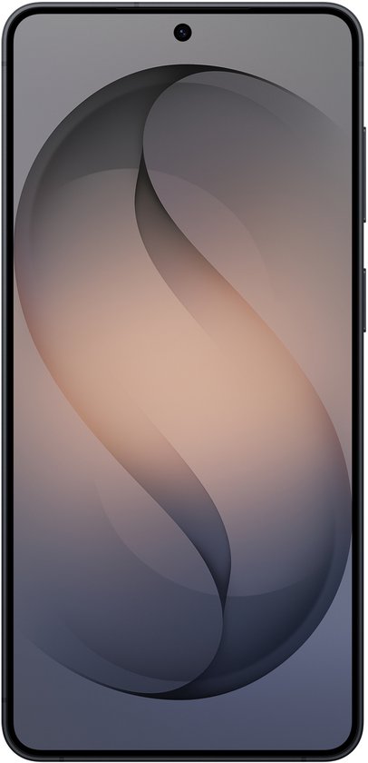 Zwarte Samsung Galaxy S26+ smartphone, voorkant met scherm.